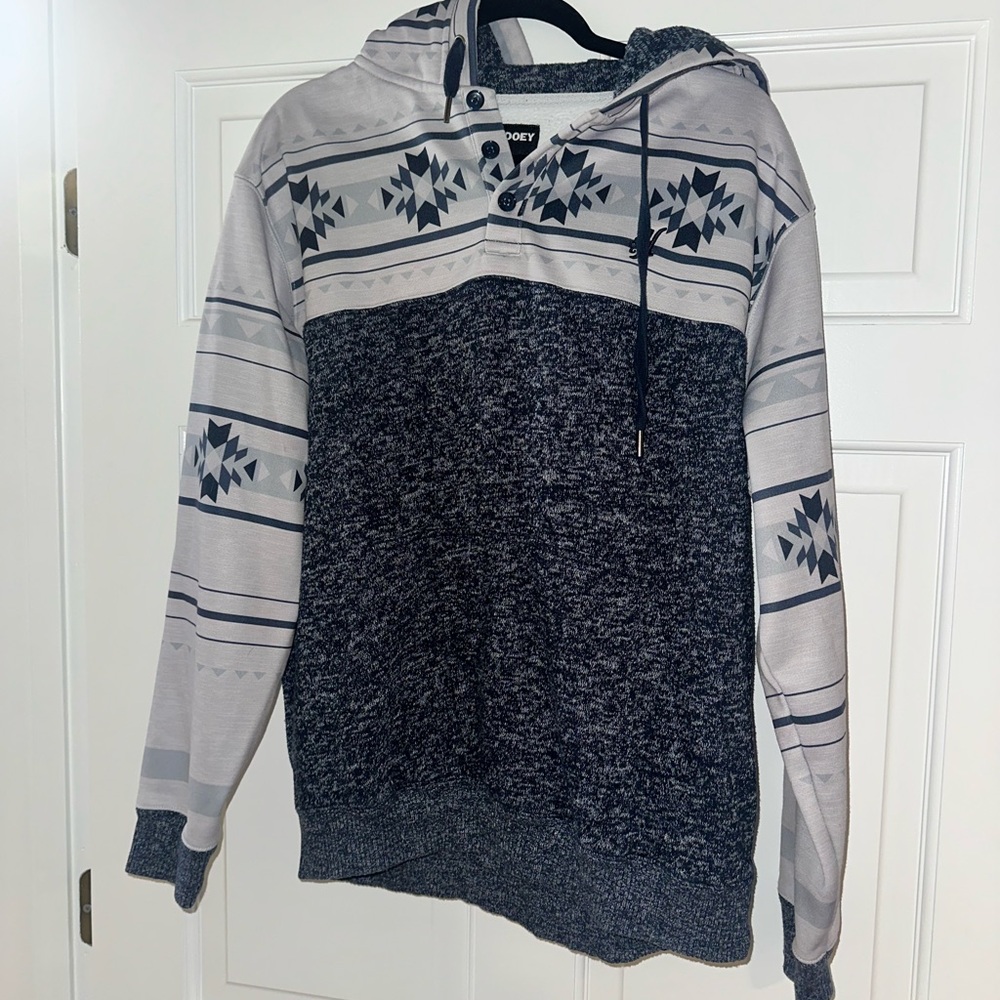 Hooey Gray and Navy blue Geometric Hoodie